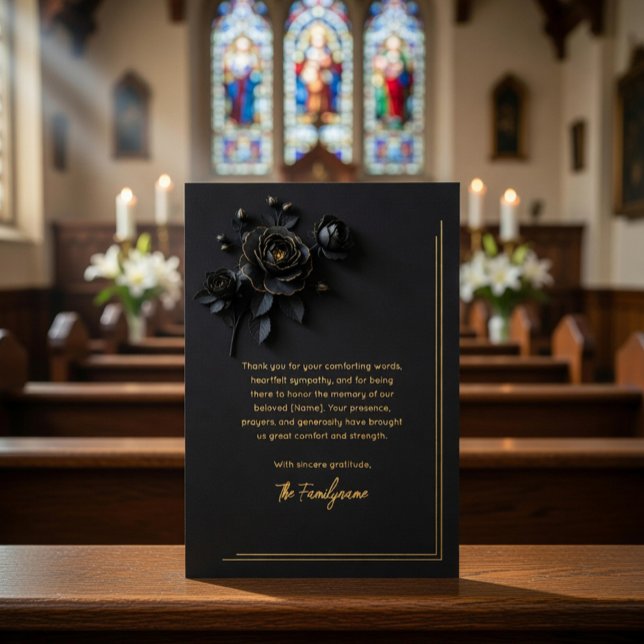 Black & Gold Floral Sympathy Thank You Foil Card Folieneinladung (Von Creator hochgeladen)