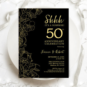 Black Gold Floral Überraschung 50 Jahre alt Einladung