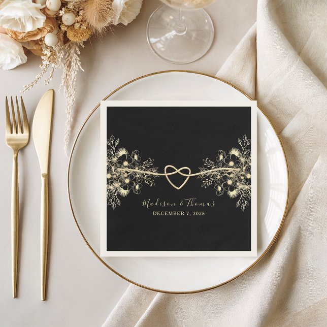 Black Gold Floral Wedding Cocktail Napkins Serviette (Von Creator hochgeladen)