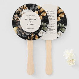 Black Gold Floral Wedding Program Hand Fan Fächer