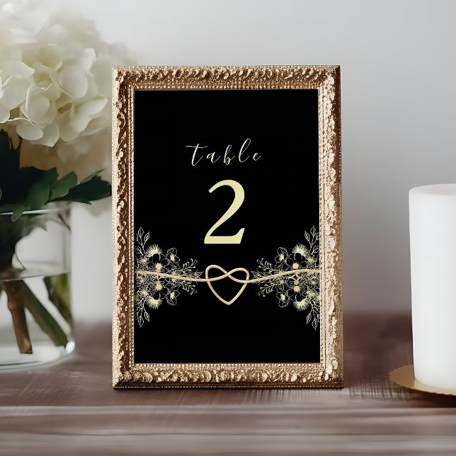 Black Gold Floral Wedding Tischnummer (Von Creator hochgeladen)