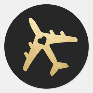 Black Gold Flugzeug Herzreisen Thema Gefallen Runder Aufkleber