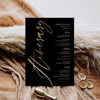 Black Gold Foil Birthday Weekend Itinerary Einladung