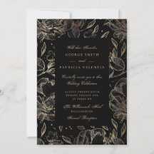 Black Gold Foil Blume Hand Drawn Elegante Hochzeit