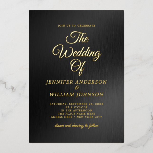 Black Gold Foil Calligrafy Einfache Elegant Folieneinladung (Vorderseite)