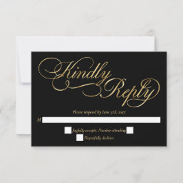Black & Gold Foil Calligraphy Formal Wedding RSVP