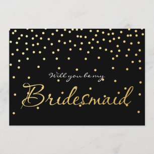 Black & Gold Foil Confetti Dots BRIDESMAID CARD Einladung