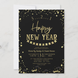 Black & Gold Foil Confetti Silvester Party Feiertagskarte