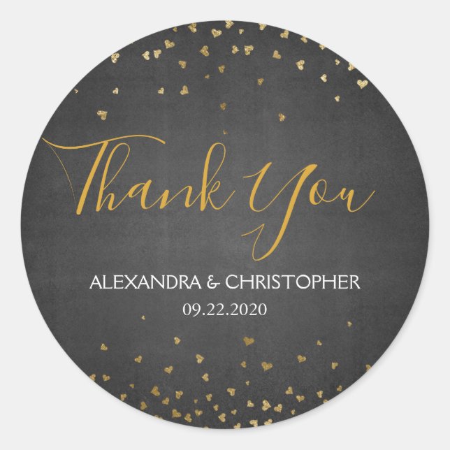 Black Gold Foil Confetti Wedding Vielen Dank Runder Aufkleber (Vorderseite)