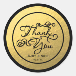 Black & Gold Foil DANK IHNEN Hochzeitsaufkleber ti Runder Aufkleber