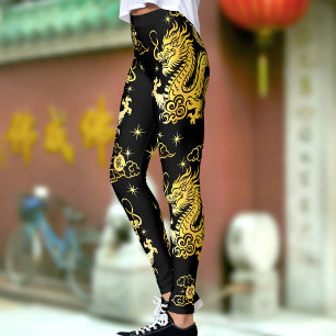 Black Gold Foil Dragon Chinesischer Montag Neues J Leggings