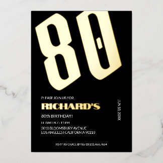 Black Gold Foil Einladungen zum 80. Geburtstag