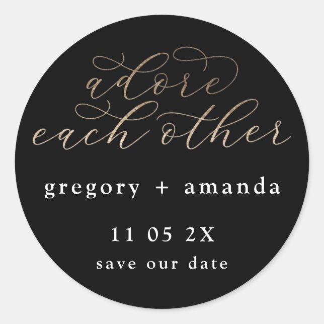 Black Gold Foil Elegante Calligrafy Letters Runder Aufkleber (Vorderseite)