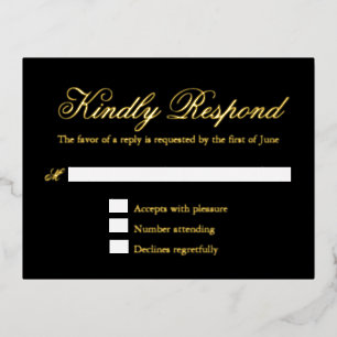 Black Gold Foil Formal Wedding RSVP Card Folie Einladungspostkarte