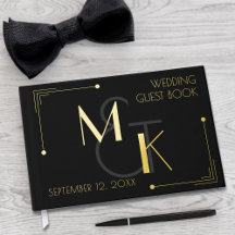 Black Gold Foil Gatsby Wedding Gästebuch der 20er