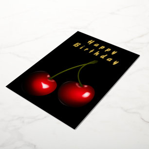 Black Gold Foil Geburtstagskarte mit Red Cherry Folien Feiertagskarte