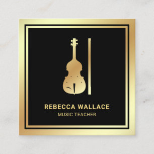 Black Gold Foil Geige Musiklehrer Violinist Quadratische Visitenkarte