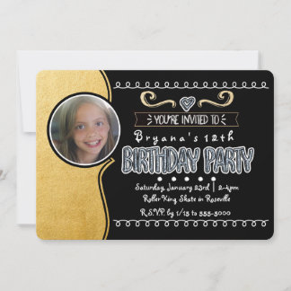 Black & Gold Foil Girls Einladungen zum Geburtstag