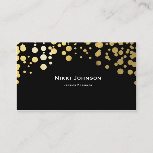 Black Gold Foil Glam Confetti Dots Business Card Visitenkarte (Vorderseite)