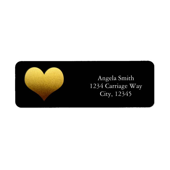Black & Gold Foil Heart Aufkleber Adressenaufklebe (Vorne)