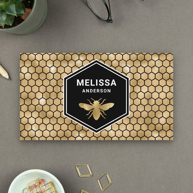 Black Gold Foil Hexagon Honeycomb Honey Bee Visitenkarte (Von Creator hochgeladen)