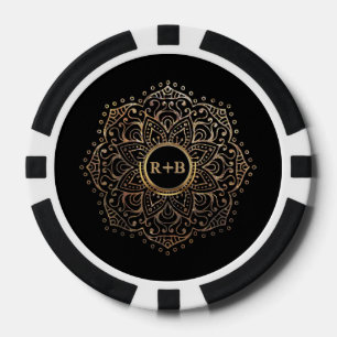 Black Gold Foil Mandala Boho Wedding Monogram Pokerchips