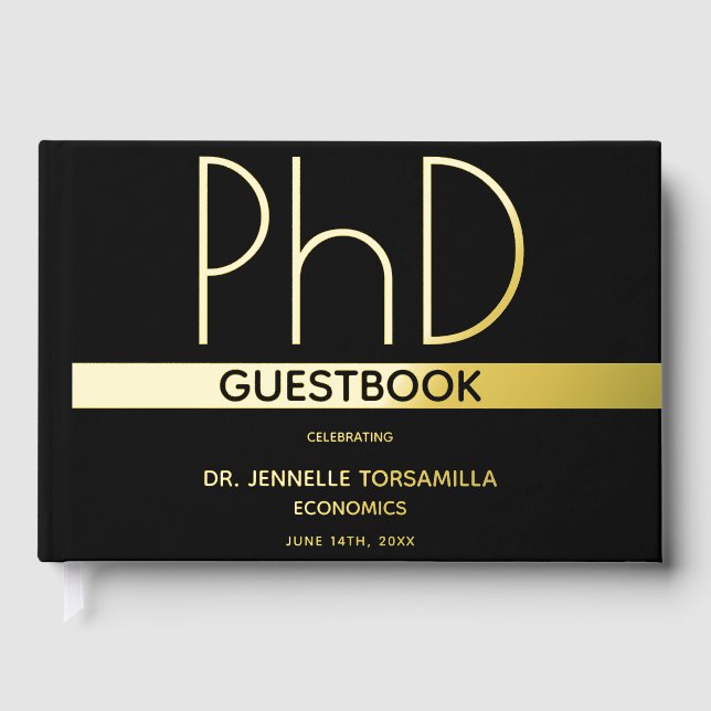 Black Gold Foil PhD Abschluss Gästebuch (Vorderseite)