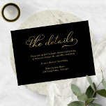 Black Gold Foil Script Wedding Details Card RSVP Karte<br><div class="desc">Black Gold Foil Script Wedding Details Card</div>