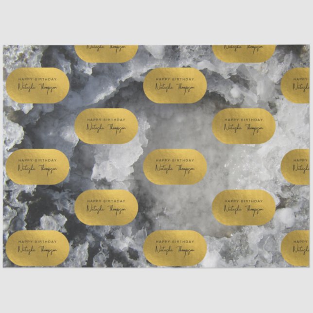 Black Gold Foil Sea Crystals Signature Script Seidenpapier (Vorderseite)