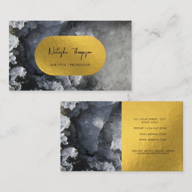 Black Gold Foil Sea Crystals Signature Script Visitenkarte (Vorne/Hinten)