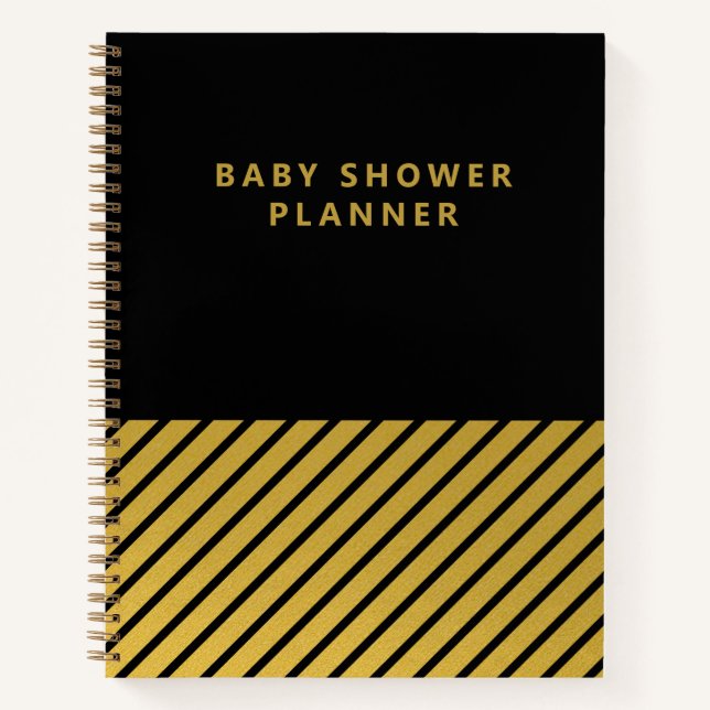 Black Gold Foil Streifen Moderne Baby Showplaner Notizbuch (Vorderseite)
