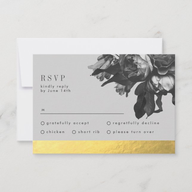 Black Gold Foil Strip QR CODE BACK Wedding RSVP Karte (Vorderseite)