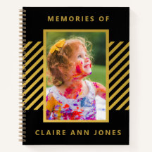 Black Gold Foil Stripes Child Memory Notebook