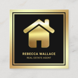 Black Gold Foil Zuhause Logo Real Anwesen Agent Quadratische Visitenkarte