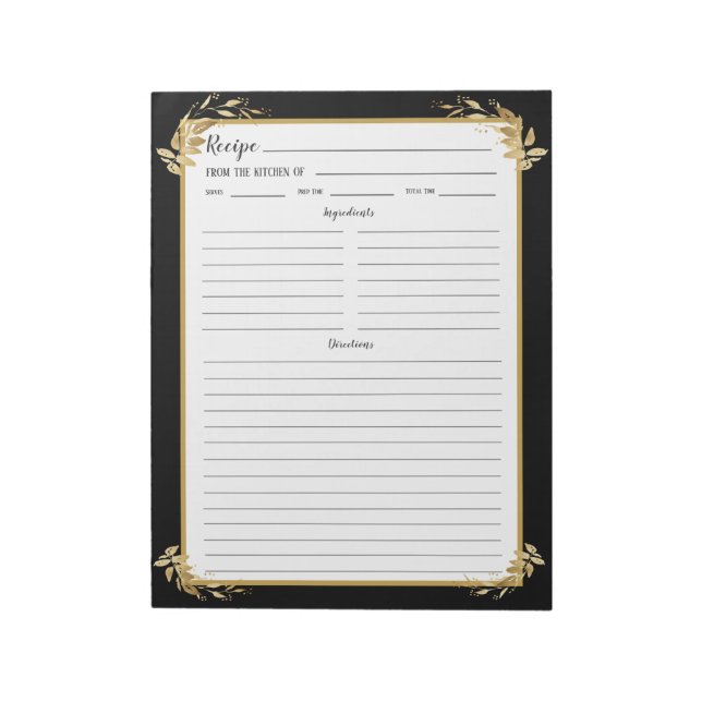 Black Gold Foliage Rezept Binder Notepad Notizblock (Rotiert)
