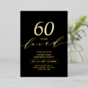 Black & Gold Folie 60 Jahre geliebt 60. Geburtst Folieneinladung