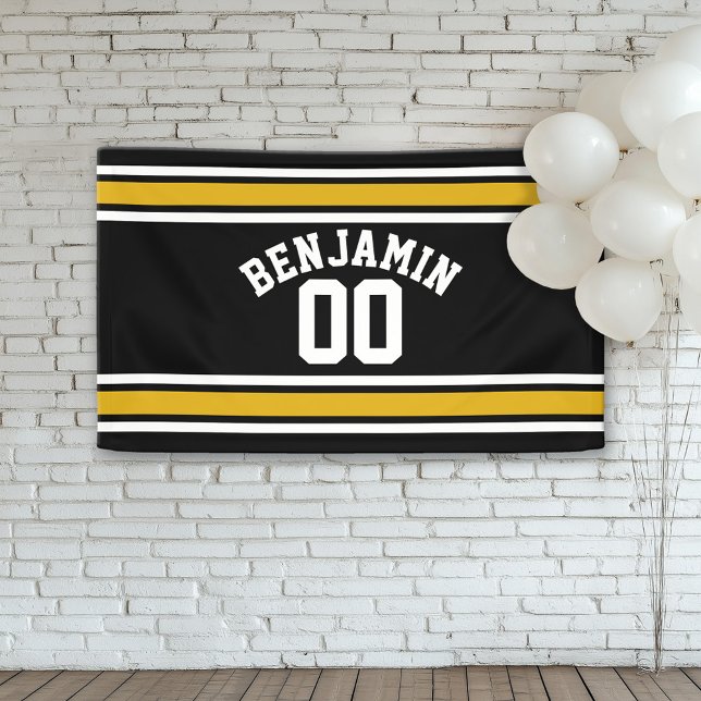 Black Gold Football Jersey Individuelle Name Numme Banner (Custom Birthday Banner)