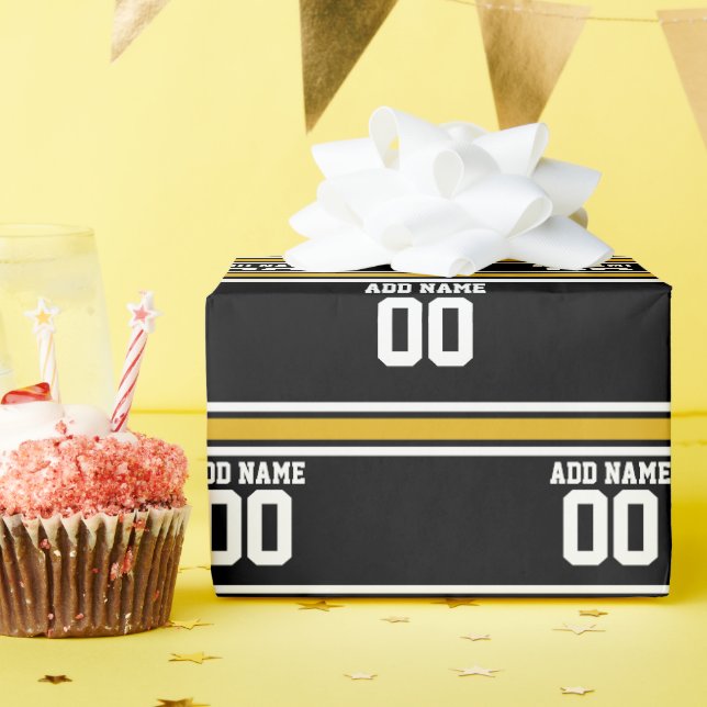 Black Gold Football Jersey Individuelle Name Numme Geschenkpapier (Geburtstagsparty)