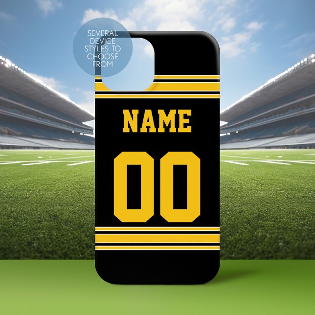 Black Gold Football Jersey mit Name Number Case-Mate iPhone Hülle (Personalized Phone Case with A sporty Design)