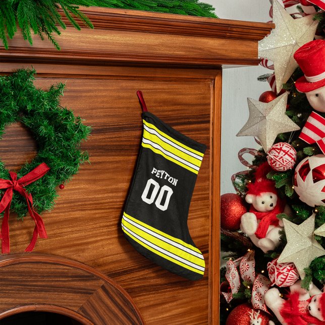 Black & Gold Football Team Personalisiert Kleiner Weihnachtsstrumpf (Von Creator hochgeladen)