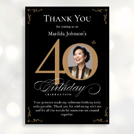 Black Gold Foto 40. Geburtstag Dankeschön Karte