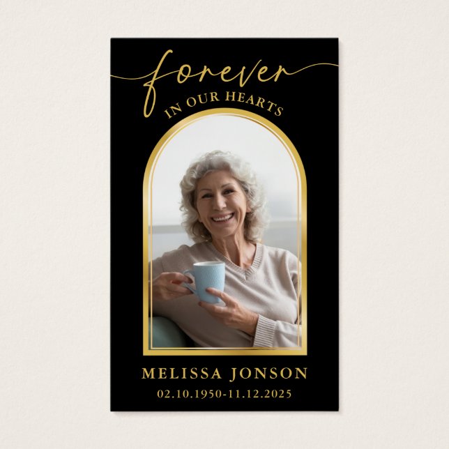 Black Gold Foto Beerdigung Gedenkkarte (Vorderseite)