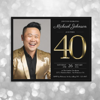 Black Gold Foto Budget 40. Geburtstag Einladung
