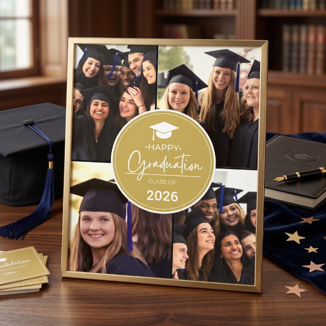 Black Gold Foto Collage Happy Abschluss (Black Gold Photo Collage Happy Graduation Print)