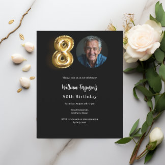 Black Gold Foto Einladung zum 80. Geburtstag