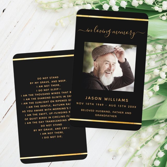 Black Gold Foto elegante Beerdigungskarte Visitenkarte (Von Creator hochgeladen)