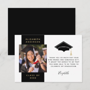 Black Gold Foto Graduation Cap Dankeskarte