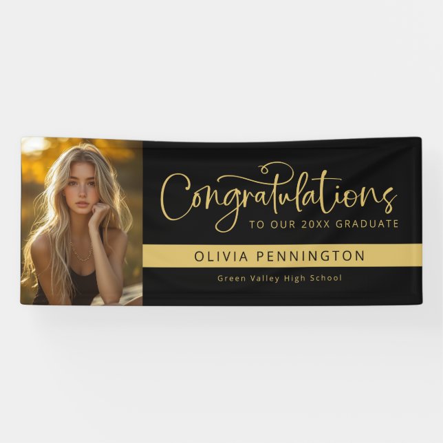 Black Gold Foto Gratulation Graduate Banner (Horizontal)