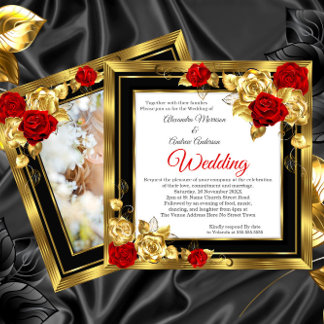 Black Gold Foto Hochzeit Red Gold Rose Einladung