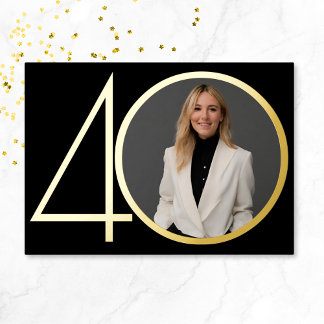 Black Gold Foto Minimalistisch 40. Geburtstag Part Folieneinladung